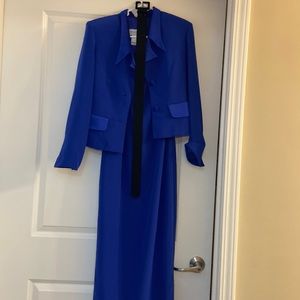 Three Piece Set Dark Blue Dress and Jacket with black belt